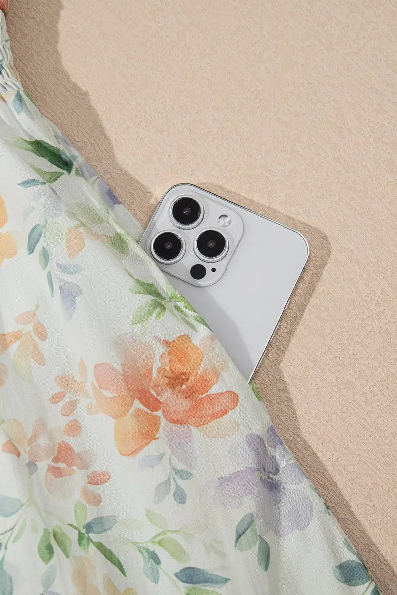 Beige Floral Print Shirred High Waist Puff Sleeve Mini Dress - Love Salve